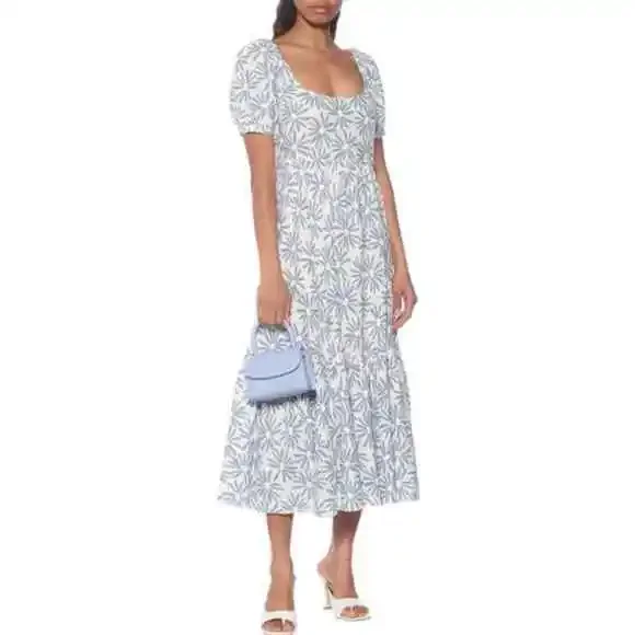 New $398 Ralph Lauren 100% Linen Long Floral Maxi Dress White Blue Size 2 - Picture 3 of 12